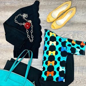 LulaRoe turquoise tunic Minnie Mouse ears  hi low hem, S, Disney Rainbow colors